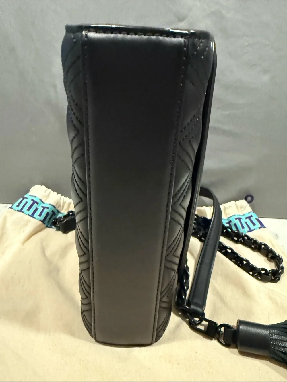 Tory Burch Black Quilted Shoulder Bag with Tassel